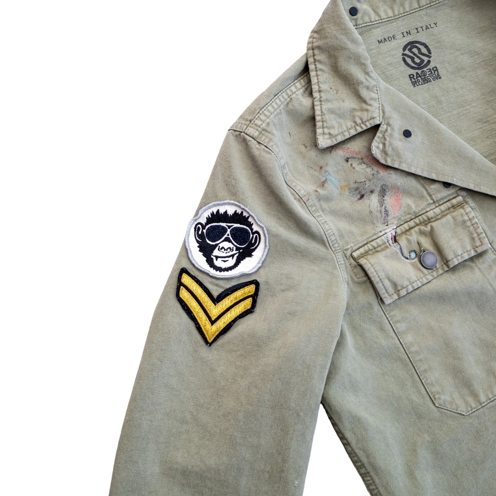 RA-RE Rag Recycle Rag Restyle Military Jacket Mens Slim L Distressed Italy - Picture 5 of 12